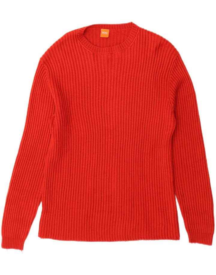 Maglione girocollo da uomo HUGO BOSS grande in lana rossa