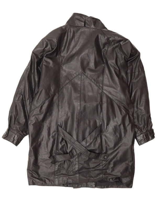 Cappotto in pelle oversize da donna VINTAGE UK 14 Pelle nera media