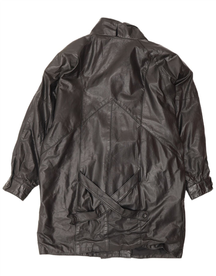 Cappotto in pelle oversize da donna VINTAGE UK 14 Pelle nera media