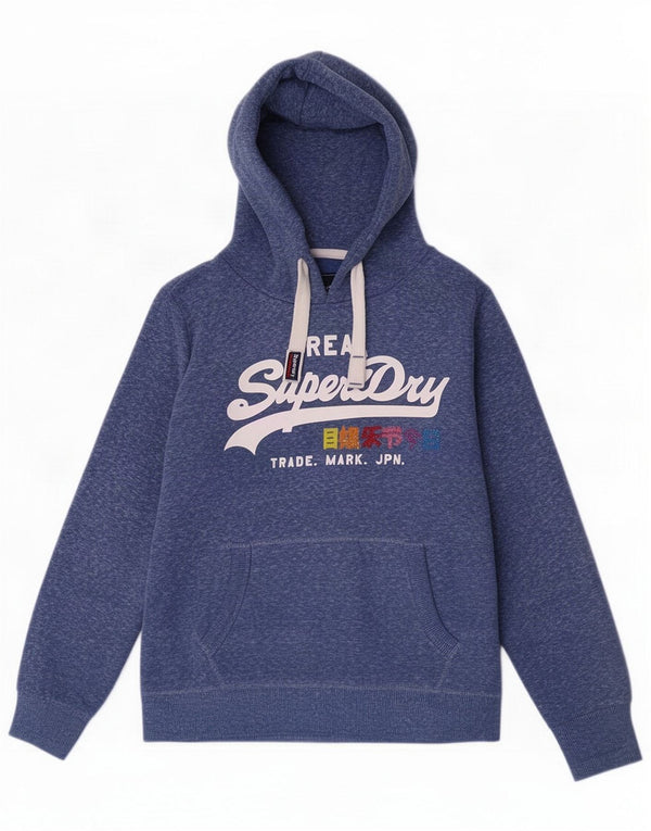 Superdry Womens Graphic Hoodie Jumper UK 14 Medium Blue Flecked Polyester