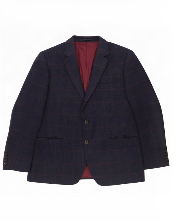 Marks & Spencer Giacca corta da uomo a 2 bottoni UK 44 XL Blu navy a quadri