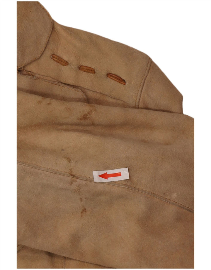 Cappotto in pelle scamosciata da donna vintage UK 12 Pelle beige media