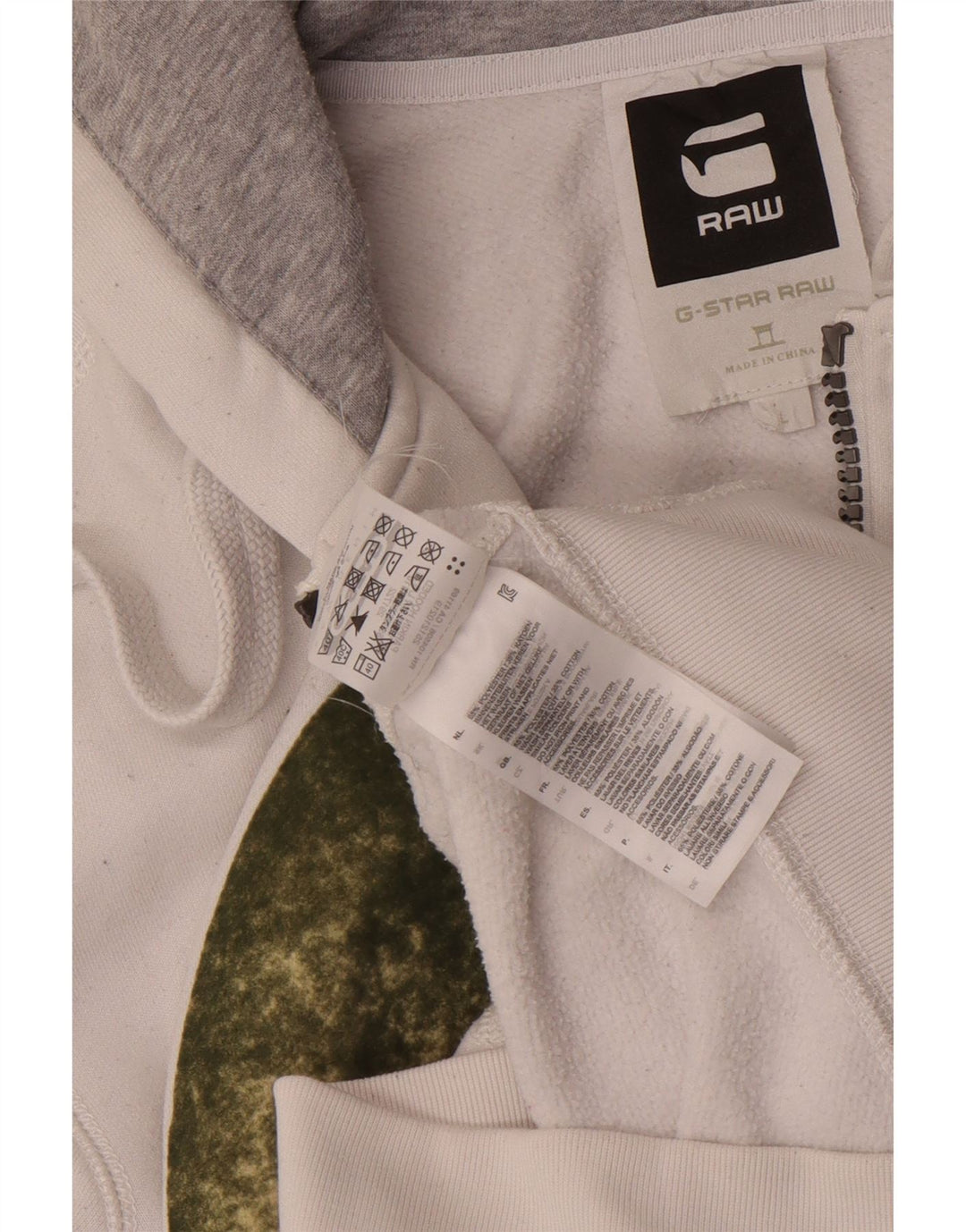 Maglione con cappuccio e zip grafica da uomo G-Star, grande poliestere bianco