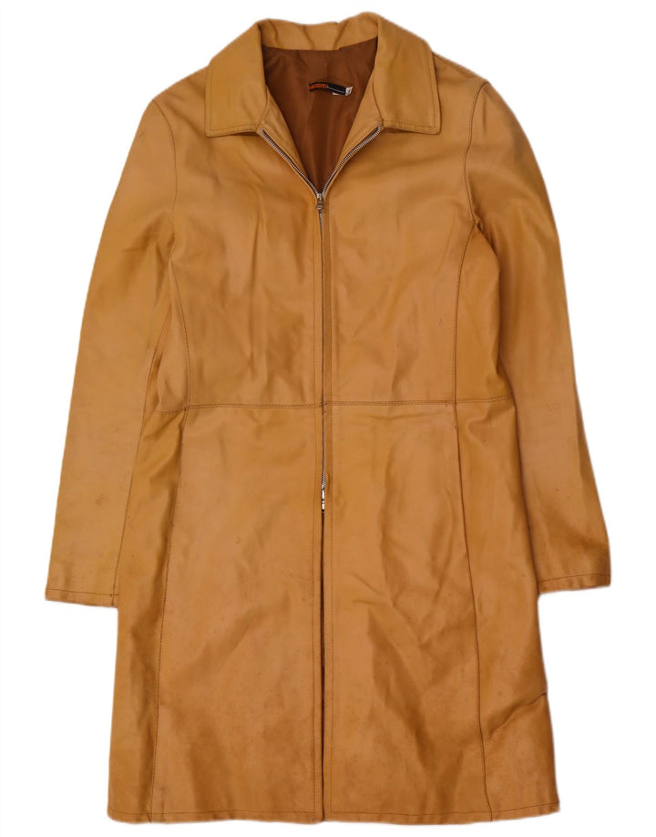 Cappotto in pelle vintage da donna IT 46 grande in pelle marrone