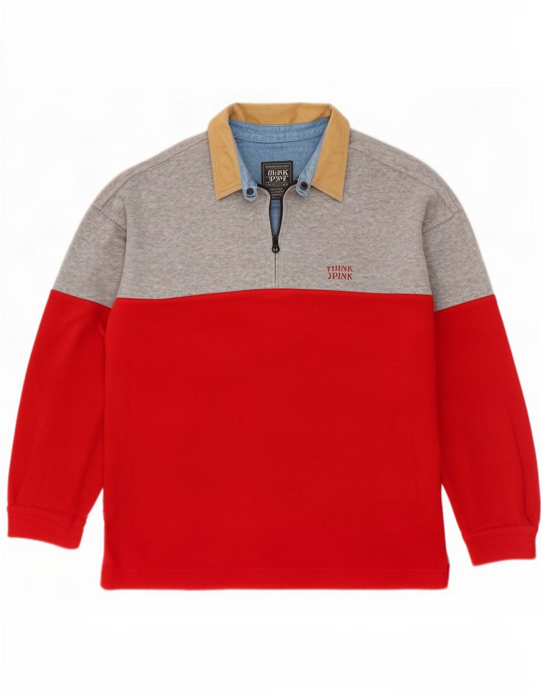 Think Pink Maglione in pile da uomo con collo alto XL Poliestere color block rosso