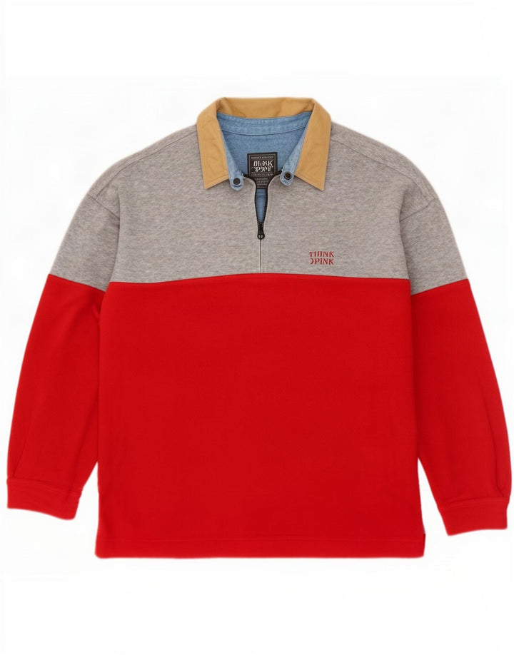 Think Pink Maglione in pile da uomo con collo alto XL Poliestere color block rosso
