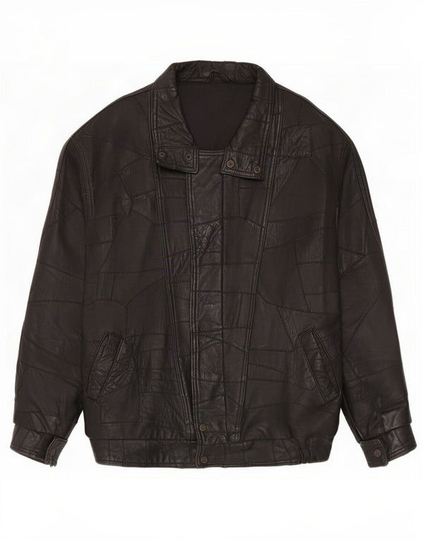 Giacca in pelle grafica da uomo vintage UK 40 grande patchwork nero