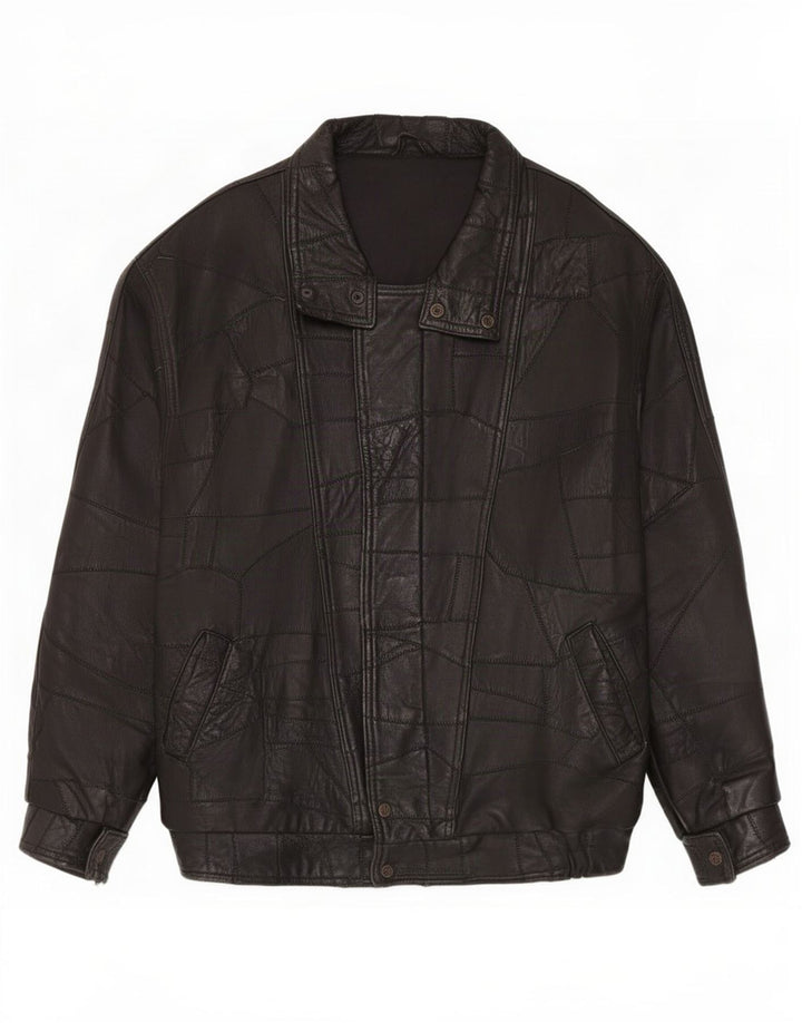 Giacca in pelle grafica da uomo vintage UK 40 grande patchwork nero