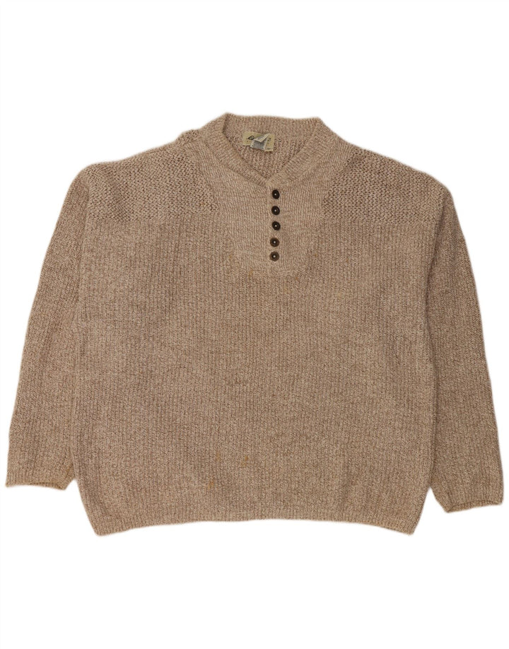 EDDIE BAUER Maglione da uomo oversize con collo a bottoni XL Beige chiazzato