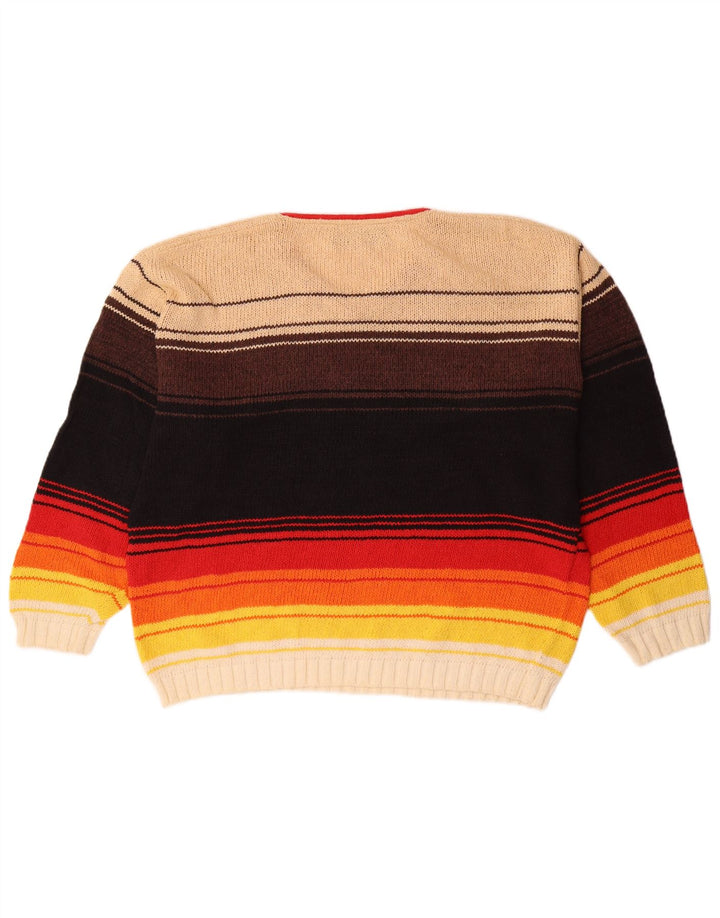 Maglione vintage da uomo con scollo a V IT 50 a righe multicolori medie