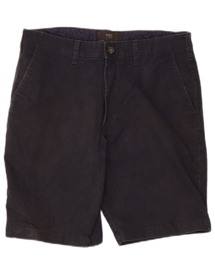 MARKS & SPENCER Pantaloncini chino da uomo vestibilità regolare W32 cotone blu navy medio