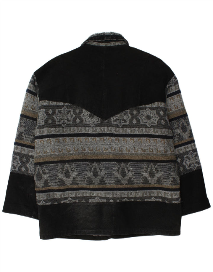 Giacca in pelle vintage da uomo UK 42 XL Pelle Fair Isle nera