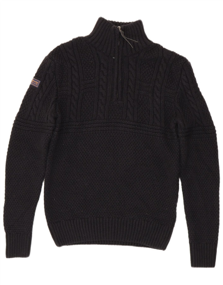 Maglione da uomo con collo con zip Superdry, piccolo in acrilico nero