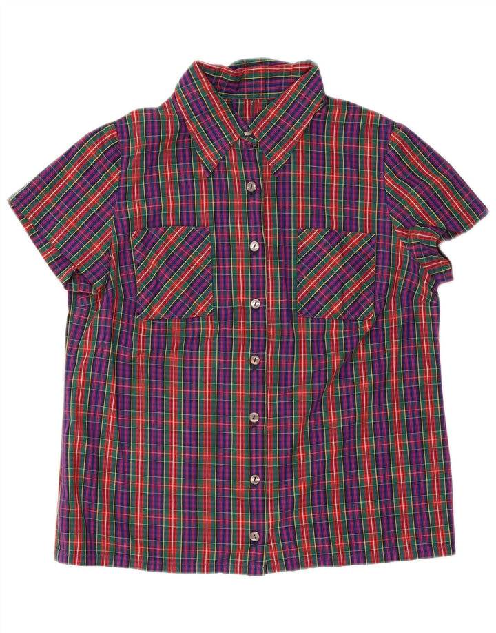 Camicia a maniche corte da donna vintage UK 14 a quadri multicolore medio