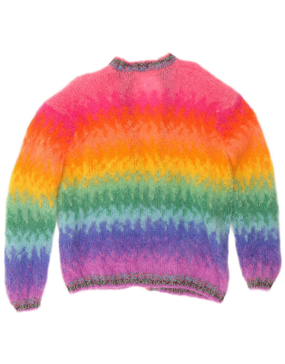 Maglione cardigan da donna vintage UK 14 medio multicolore colorato