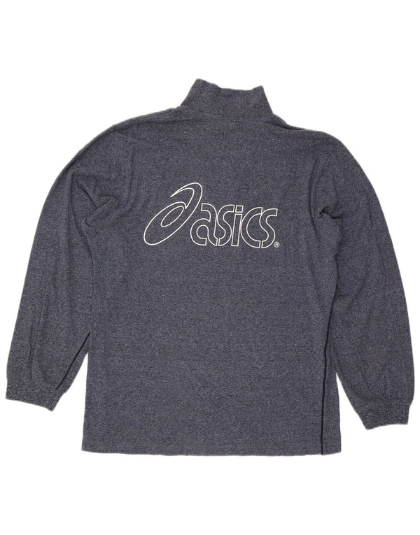 Felpa Asics da uomo con grafica con zip e collo, maglione grande, blu navy screziato