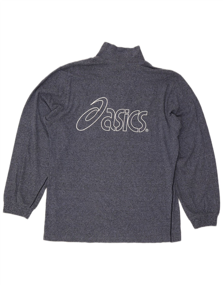 Felpa Asics da uomo con grafica con zip e collo, maglione grande, blu navy screziato