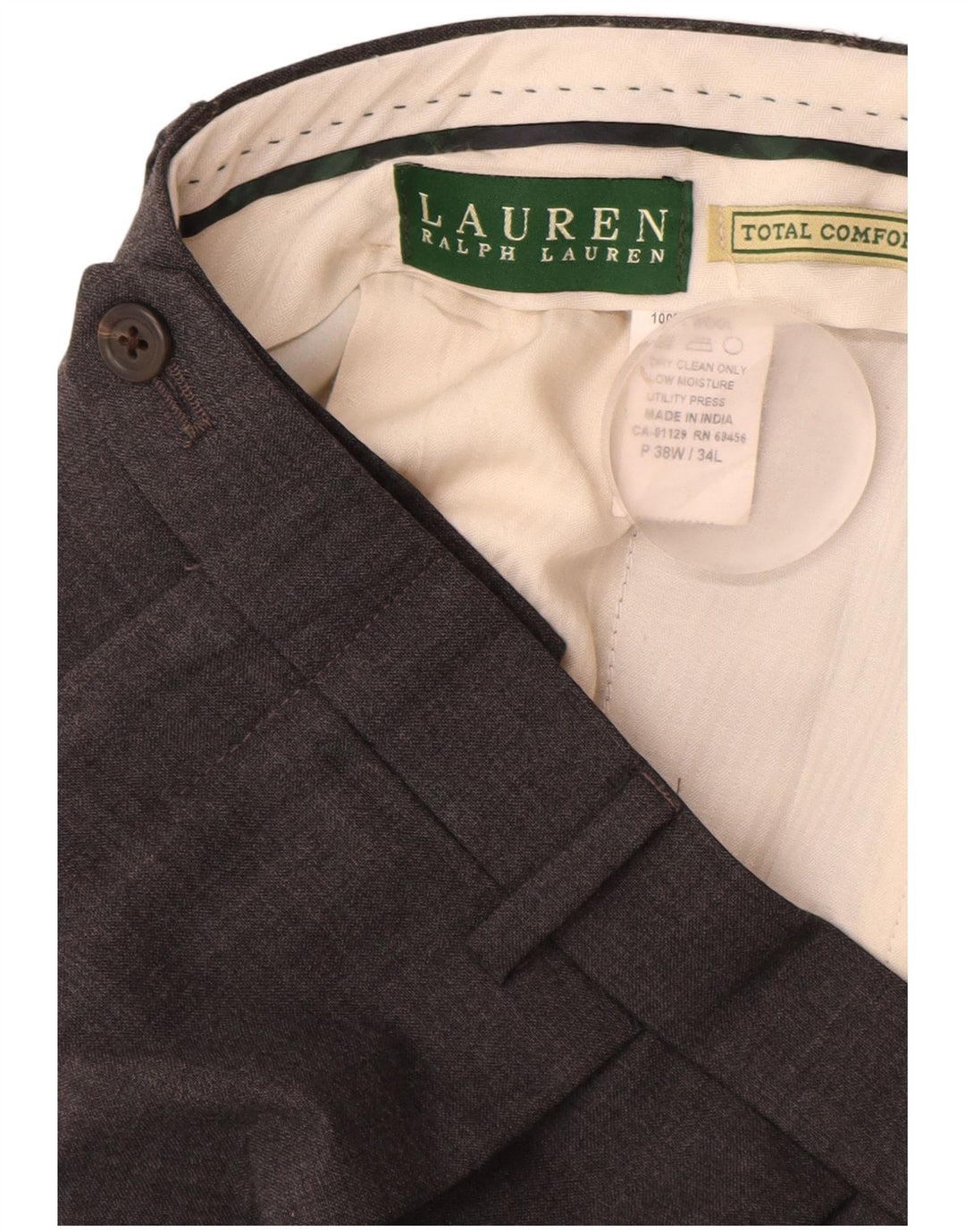 RALPH LAUREN Pantaloni da completo da uomo con pegged comfort totale W38 L34 cotone grigio