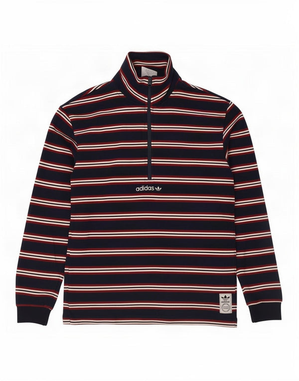 Felpa Adidas da uomo con zip e collo, maglione XS, cotone a righe blu navy