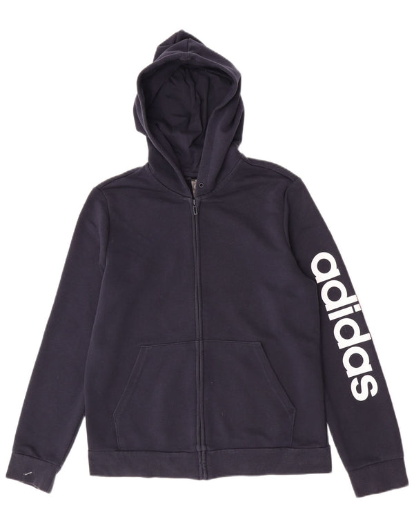 Felpa con cappuccio e zip grafica da donna Adidas UK 16/18 Large Blu Navy Sports