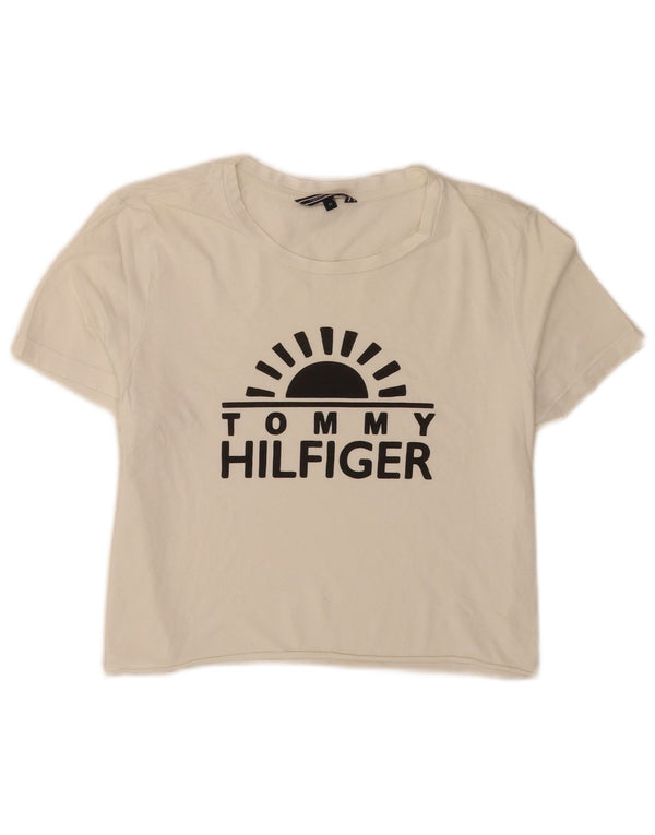 T-shirt grafica corta da donna Tommy Hilfiger Top UK 12 bianco medio