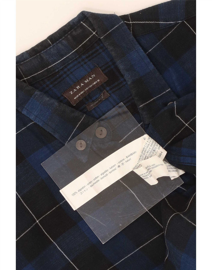 Camicia Zara da uomo in flanella piccola in cotone a quadri blu navy