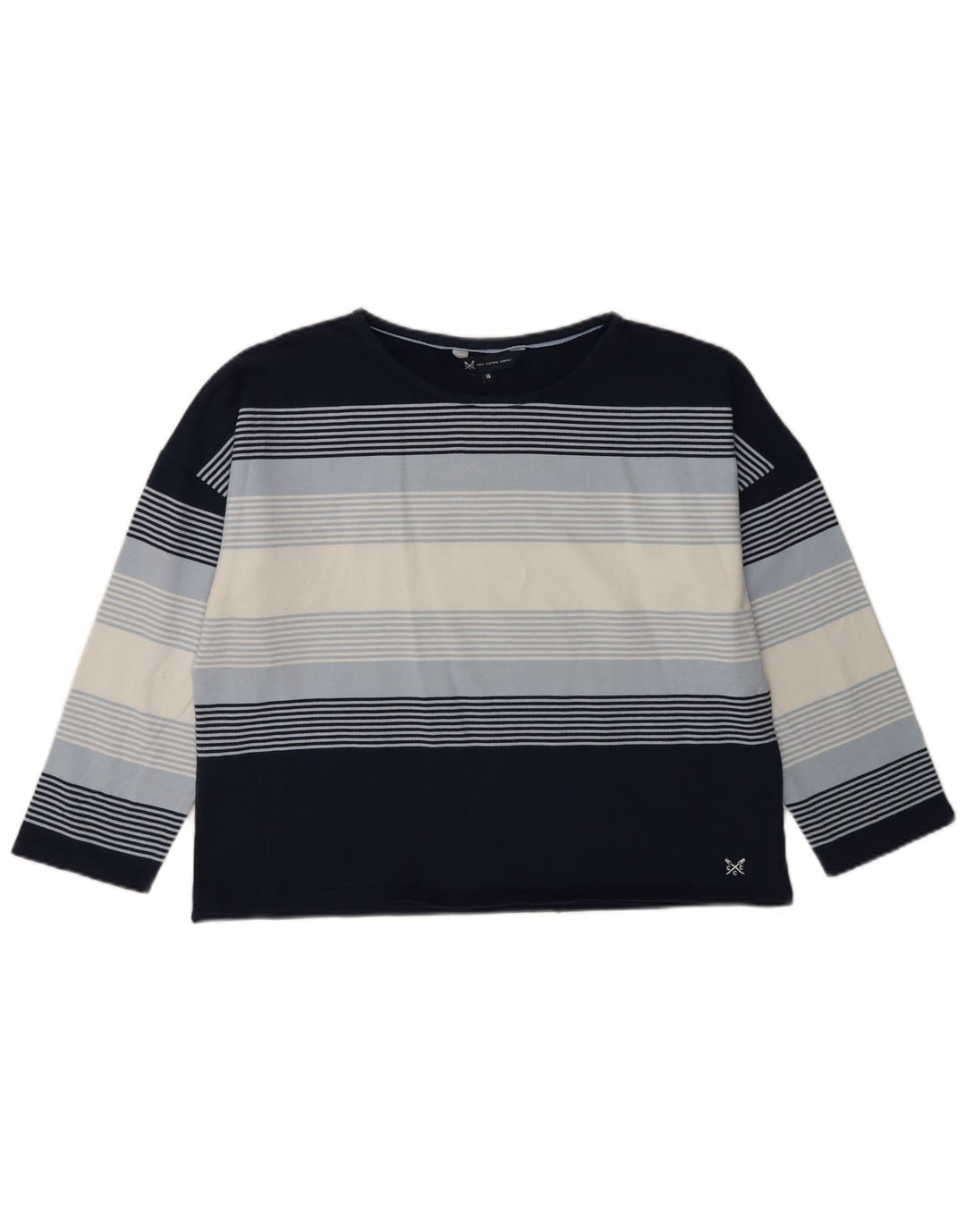 Crew Clothing Top da donna a maniche lunghe UK 14 Medium Navy Blue Striped