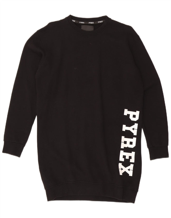 Pyrex Abito maglione felpa oversize da donna UK 10 Piccolo cotone nero