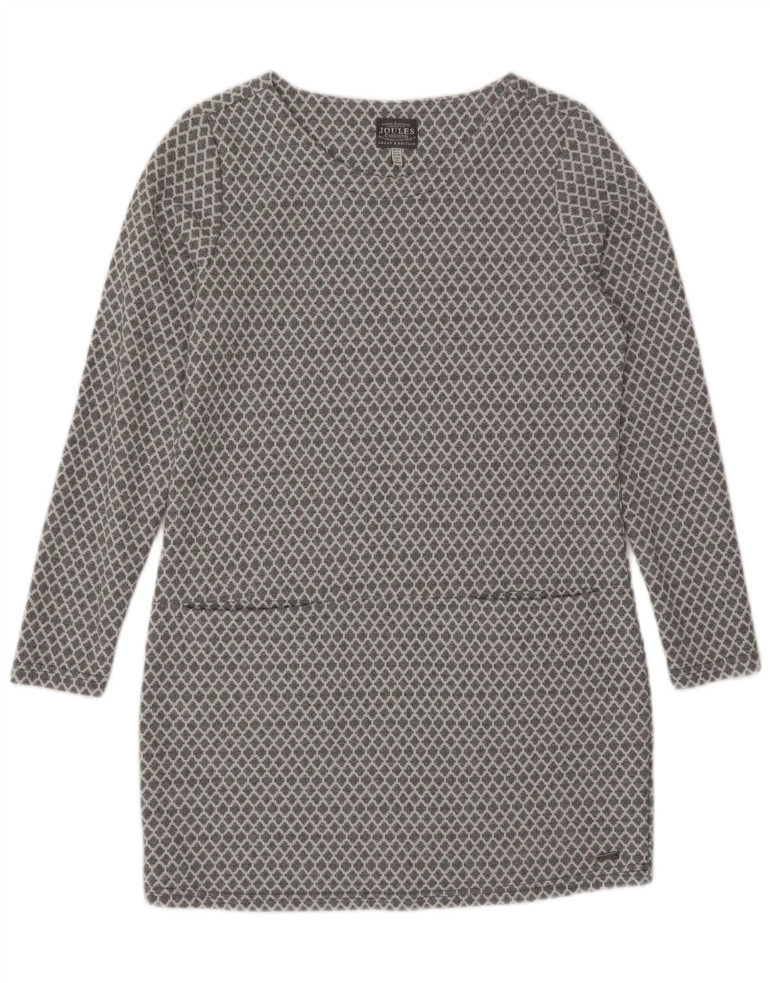 Abito basico a maniche lunghe da donna Joules UK 10 Piccolo cotone geometrico grigio
