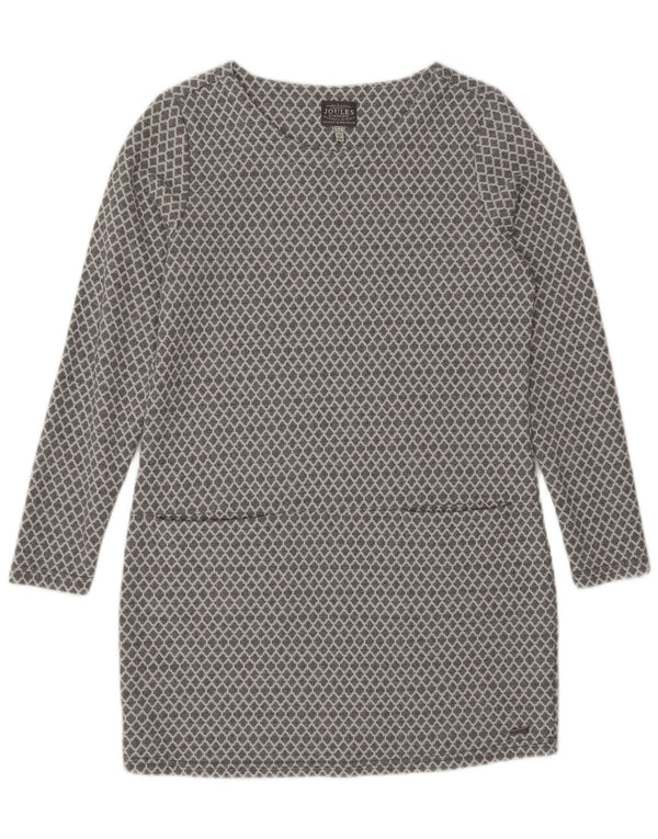 Abito basico a maniche lunghe da donna Joules UK 10 Piccolo cotone geometrico grigio