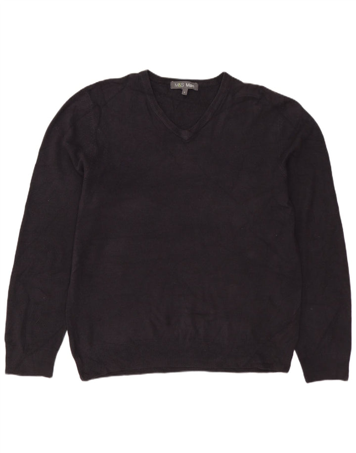 MARKS & SPENCER Maglione da uomo con scollo a V grande acrilico blu navy