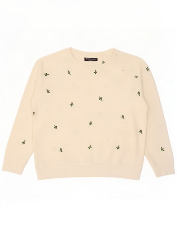 Felpa da donna Marks & Spencer con motivo astratto, maglione UK 16 grande bianco