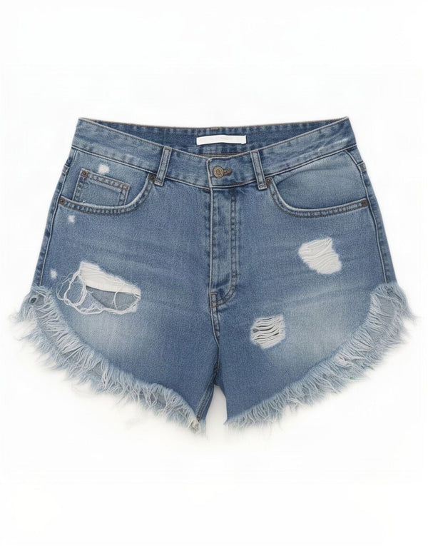 Pantaloncini in denim invecchiato Trafaluc da donna Zara EU 36 XS W26 Blu floreale