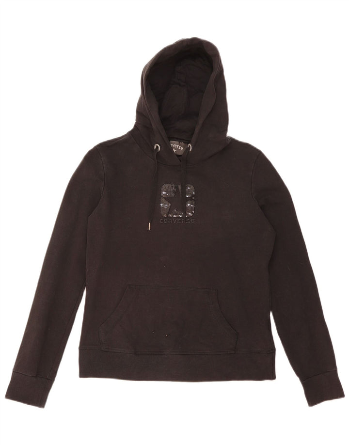 CONVERSE Felpa con cappuccio grafica da donna UK 12 Cotone nero medio