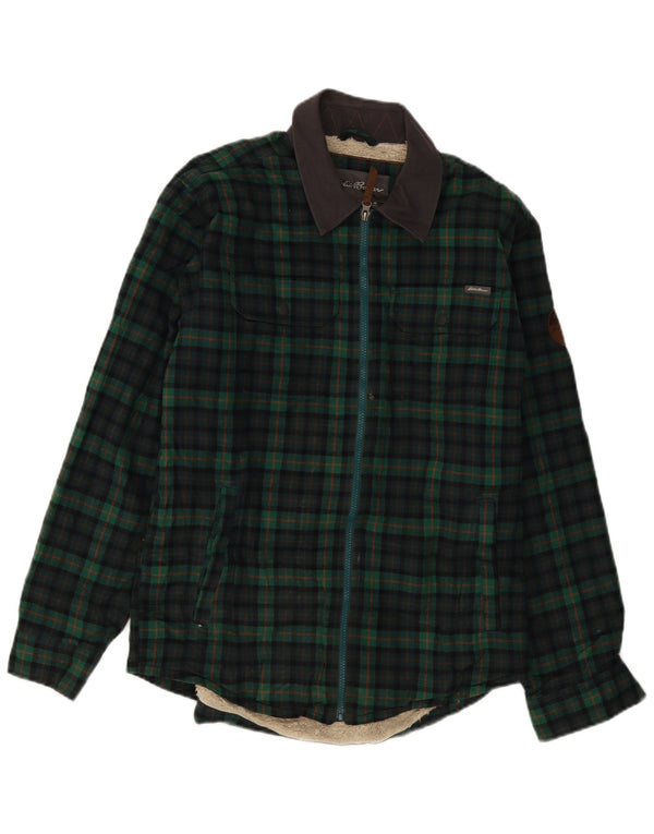 Eddie Bauer Camicia da uomo in flanella sherpa UK 38 Check verde medio classico