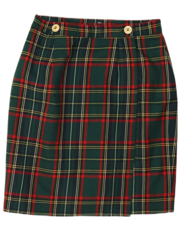Gonna a tubino vintage da donna W28 scozzese verde medio