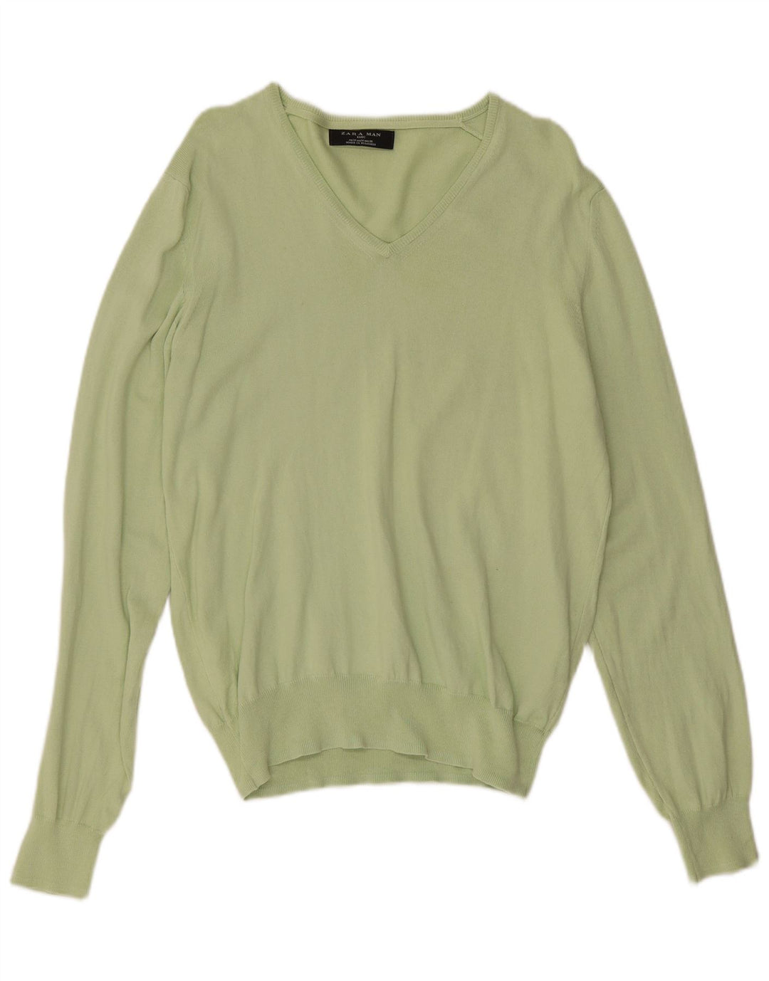 Maglione Zara da uomo con scollo a V in cotone verde medio