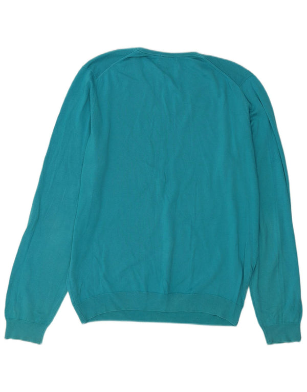 Massimo Dutti Maglione da uomo con scollo a V grande in cotone blu