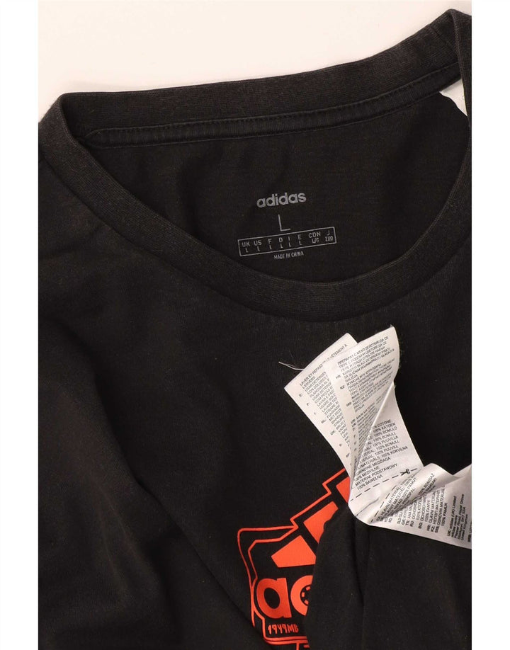Adidas Maglietta grafica da uomo a maniche lunghe grande in cotone nero