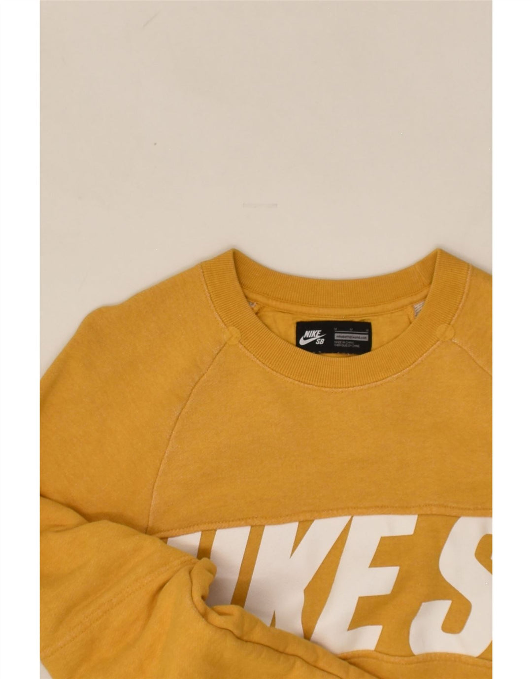 NIKE Womens Graphic Sweatshirt Jumper UK 14 Medium Yellow Cotton | Vintage Nike | Thrift | Second-Hand Nike | Used Clothing | Messina Hembry 