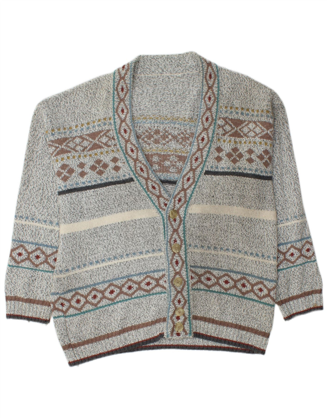 Maglione cardigan da uomo VINTAGE grigio medio Fair Isle