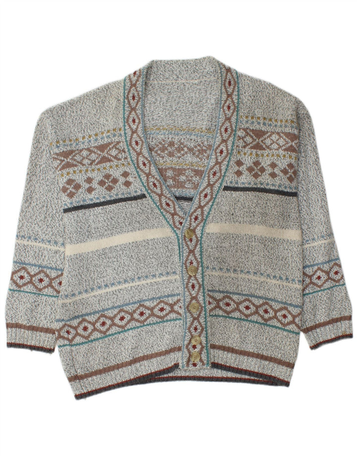 Maglione cardigan da uomo VINTAGE grigio medio Fair Isle