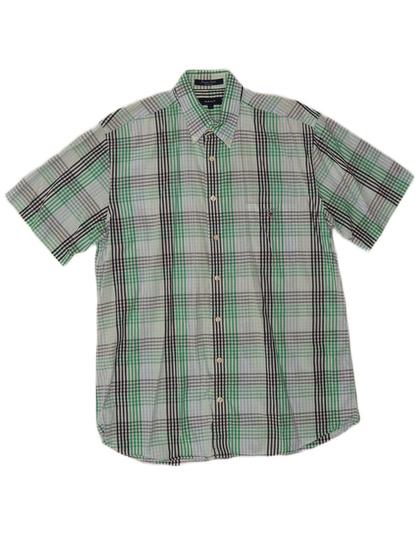 Gant Camicia da uomo a maniche corte vestibilità regolare in cotone a quadri verdi grandi
