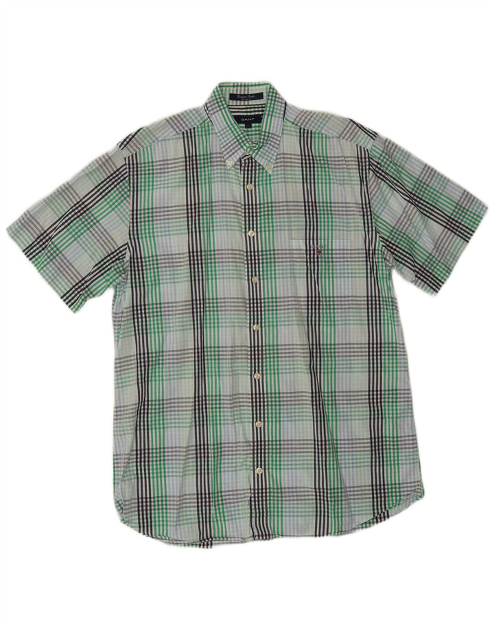 Gant Camicia da uomo a maniche corte vestibilità regolare in cotone a quadri verdi grandi