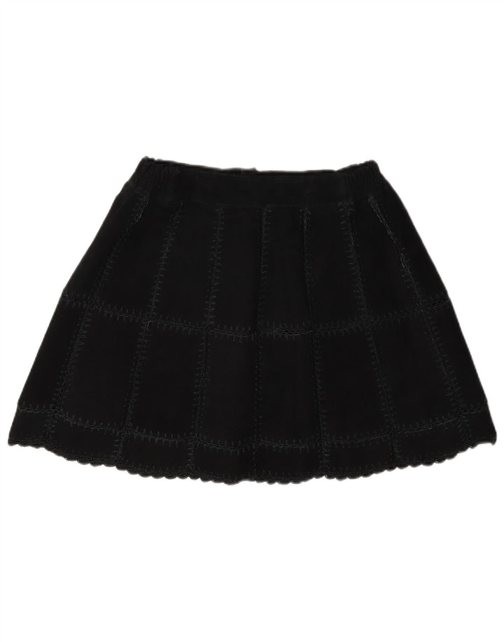 Minigonna vintage da donna in pelle scamosciata W28 scozzese medio nero