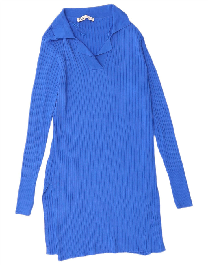 Abito maglione a maniche lunghe da donna Zara UK 14 grande viscosa blu