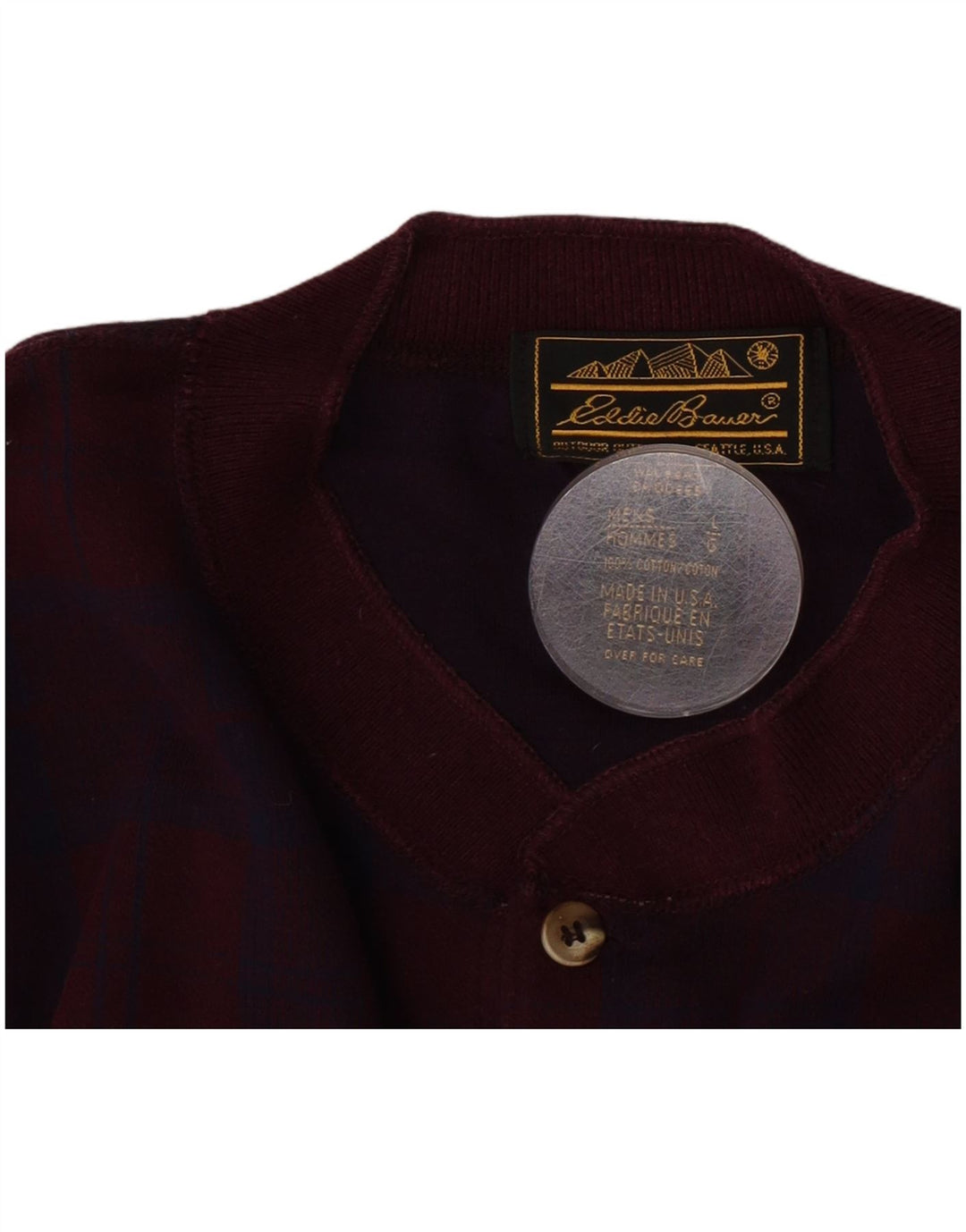 Eddie Bauer Top da uomo a maniche lunghe in cotone a quadri bordeaux grandi