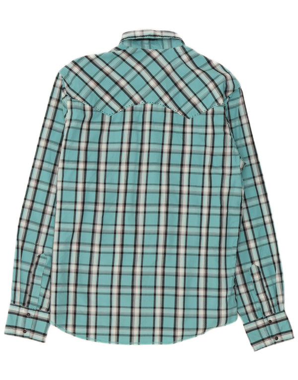 Wrangler Mens Shirt Medium Turquoise Check Cotton