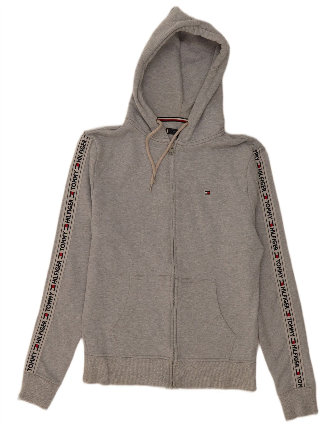 TOMMY HILFIGER Maglione con cappuccio e zip grafica da uomo piccolo in cotone grigio