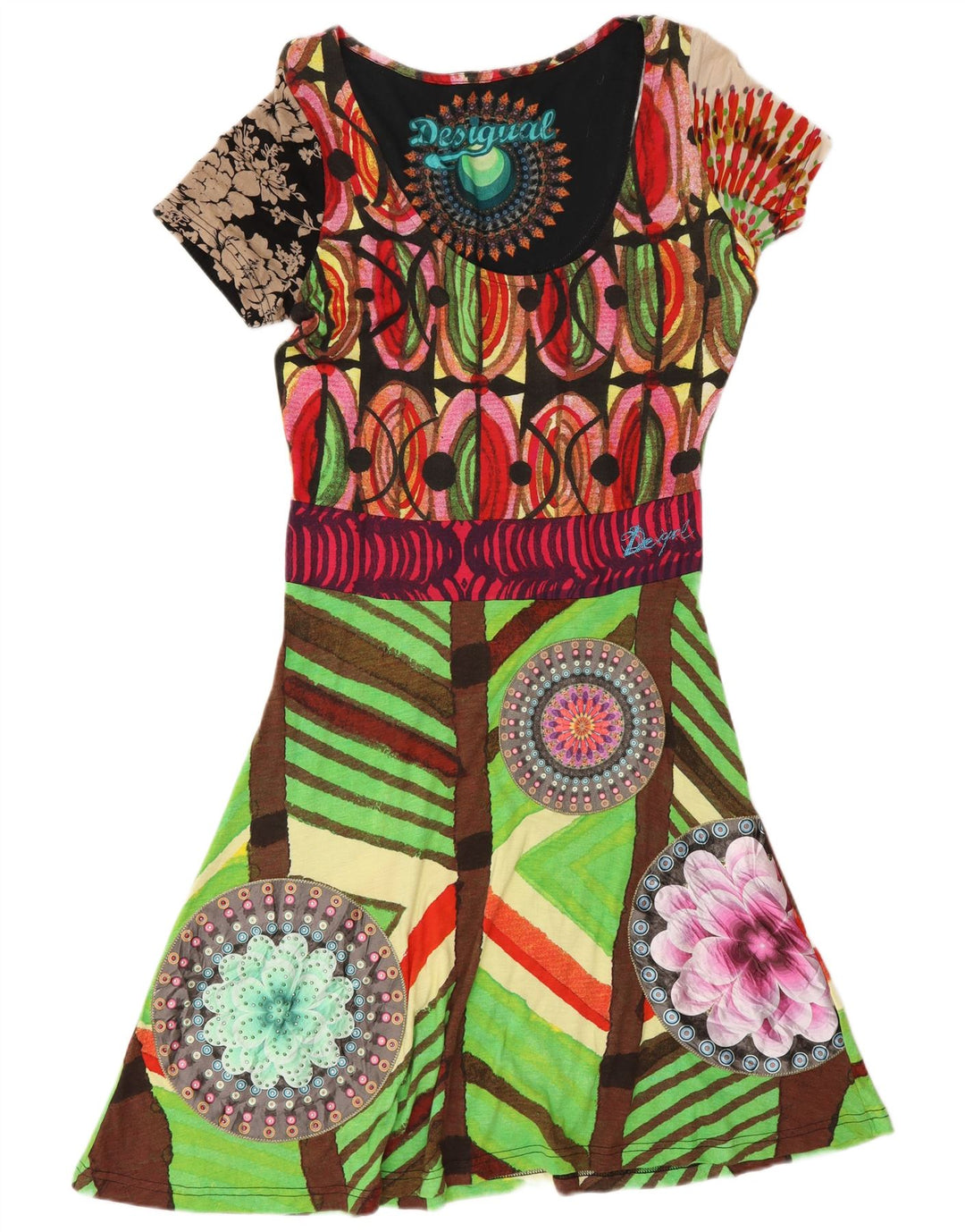 Desigual Abito da donna a linea A con grafica UK 14 Grande motivo geometrico multicolore
